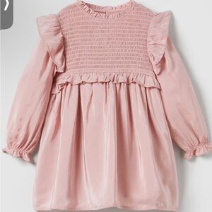 Zara Pink Ruffle Smocked Satin Dress